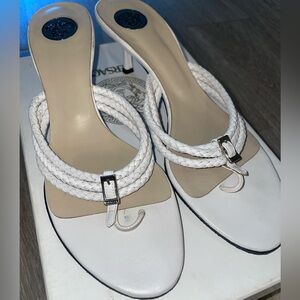 Versace White Braided Strap Kitten Heels